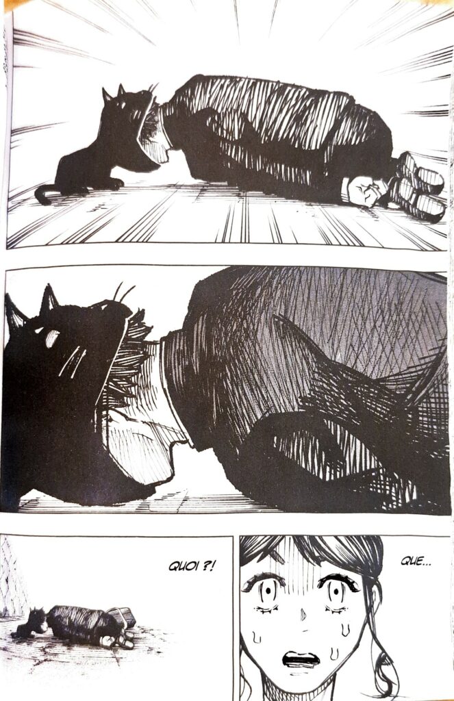 Page de Oversleeping Takahashi : Yoji face à un fantôme-chat menaçant